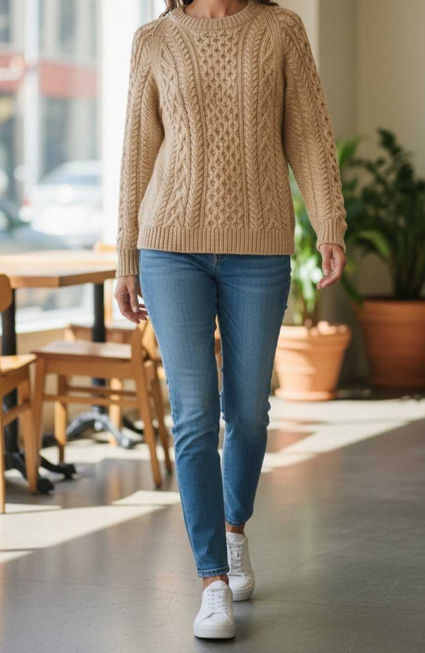 Abbey Knitwear Irish Handmade Pure Wool Women's Small Tan Pullover Sweater